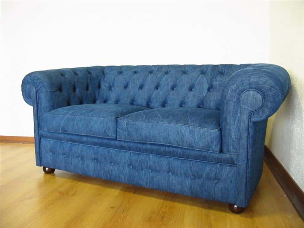 Luxusní kožená sedací souprava Chester v modré látce