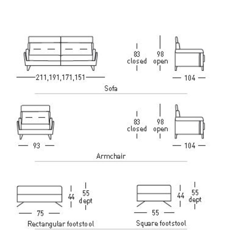 Rozměry luxusní kožené sedací soupravy Aster