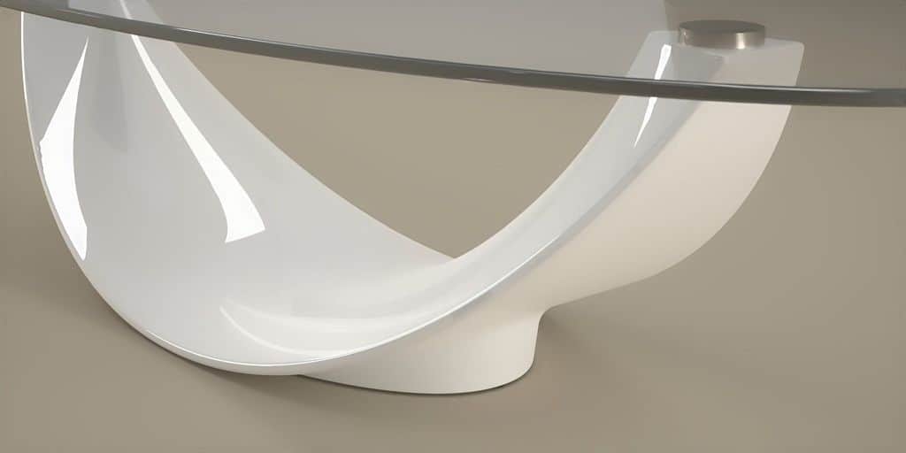 Skleněný konferenční stolek Banán bílá lesklá detail