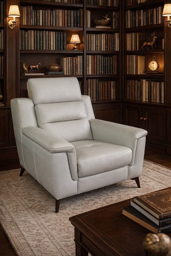 Křeslo MIO s elektrickým polohováním v šedé kůži - knihovna