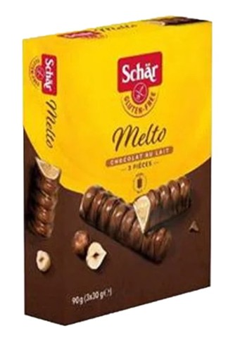Melto oplatky v mléčné čokoládě plněné lískoo.náplní 90g Schar