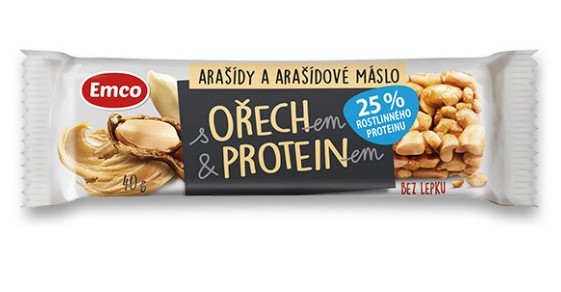 tyčinka EMCO ořech & protein - arašídy a arašídové máslo 40g 