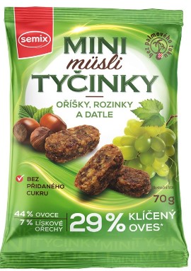 Müsli tyčinky mini s lískovými oříšky, datlemi a rozinkami Semix 70g