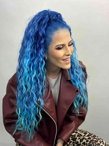 Vlnitý syntetický skřipec Shakira Long, Ocean Blue